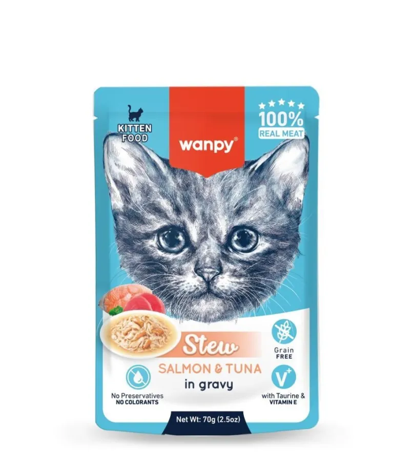 Wanpy Stew Pouch Ton Balıklı Somonlu Yaş Kedi Maması 70g