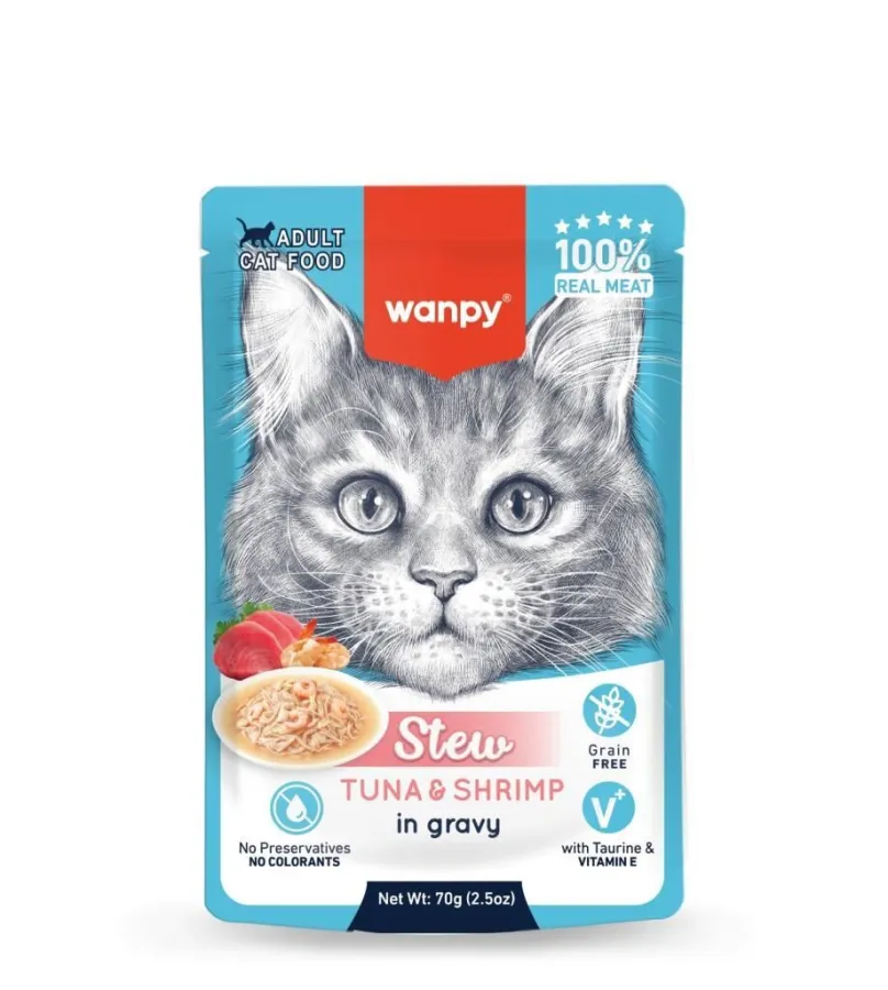 Wanpy Stew Pouch Ton Balıklı Karidesli Yaş Kedi Maması 70g