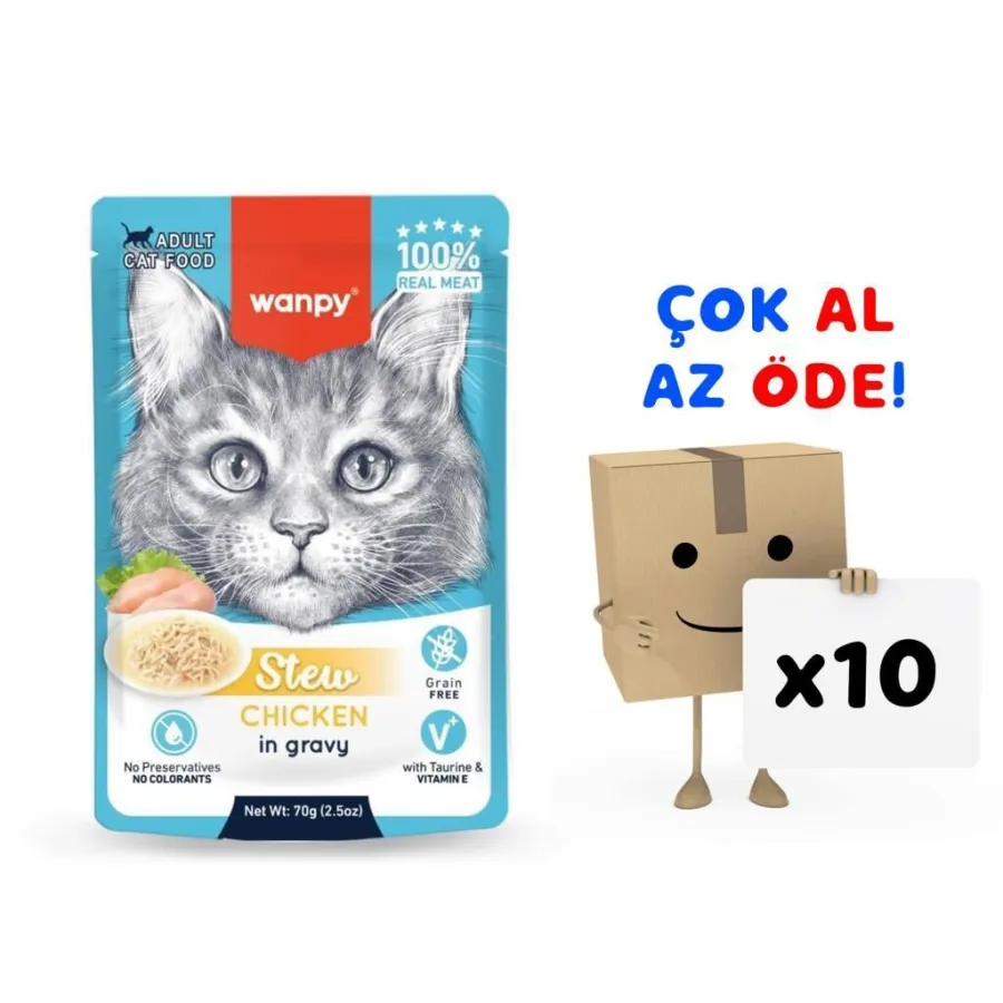 Wanpy Stew Pouch Tavuklu Yaş Kedi Maması 70g 10'lu Paket