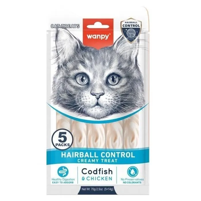 Wanpy Hairball Control Morina Balığı ve Tavuklu Krema Kedi Ödülü 5x14gr