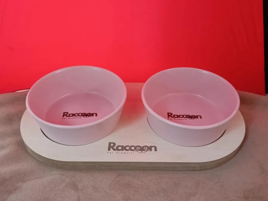 Raccoon Zeus İkili Seramik Mama Kabı 13 Cm PEMBE