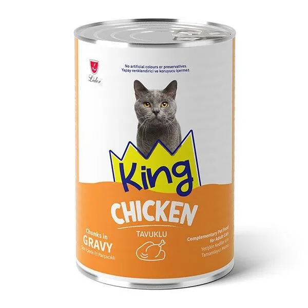 King Sos İçinde Parçacıklı Tavuk Etli Yetişkin Kedi Konserve 400 Gr