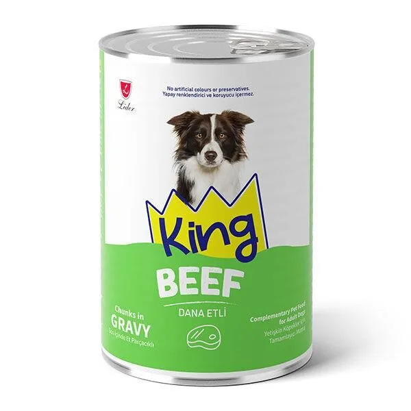 King Sos İçinde Parçacıklı Dana Etli Yetişkin Köpek Konserve 400 Gr
