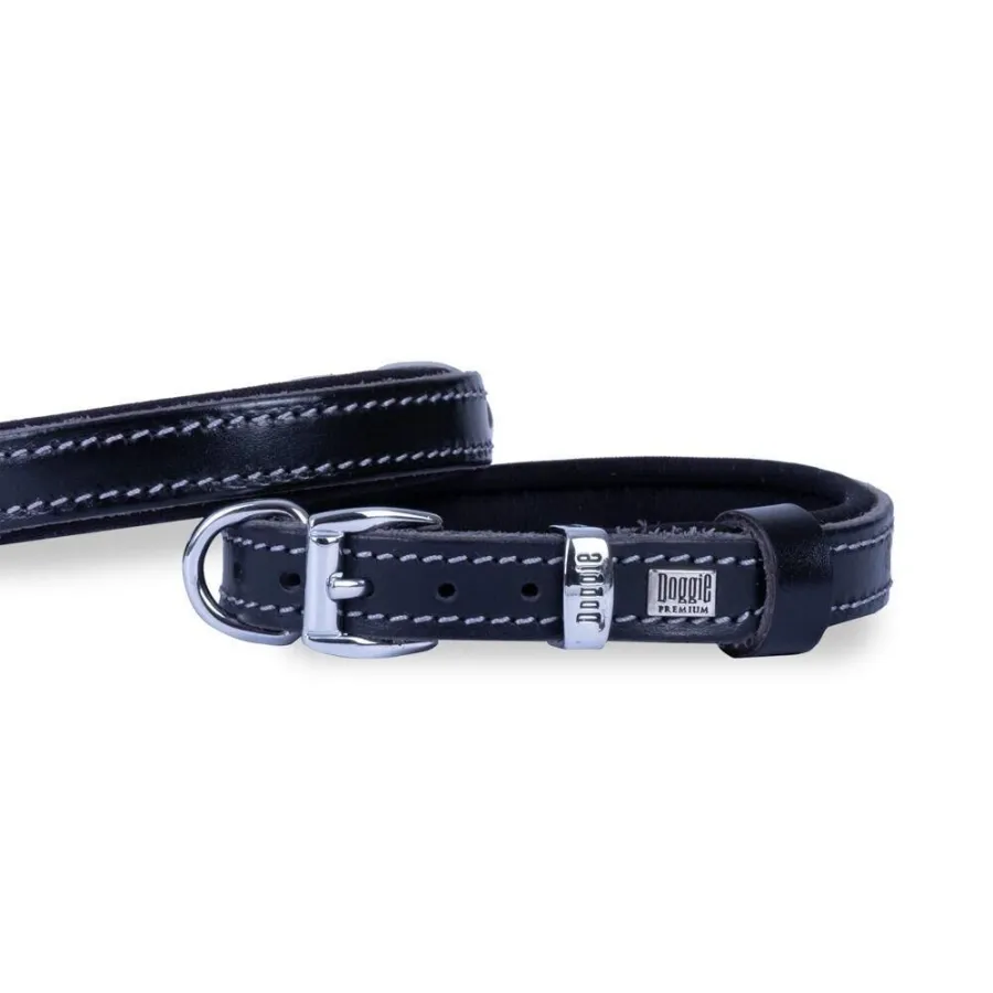 Doggie Konforlu Gerçek Deriden El Yapımı Köpek Boyun Tasması 1,5x20-25cm - Siyah