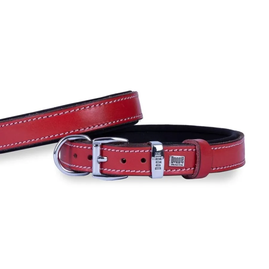 Doggie Konforlu Gerçek Deriden El Yapımı Köpek Boyun Tasması 2x30-35cm - Kırmızı