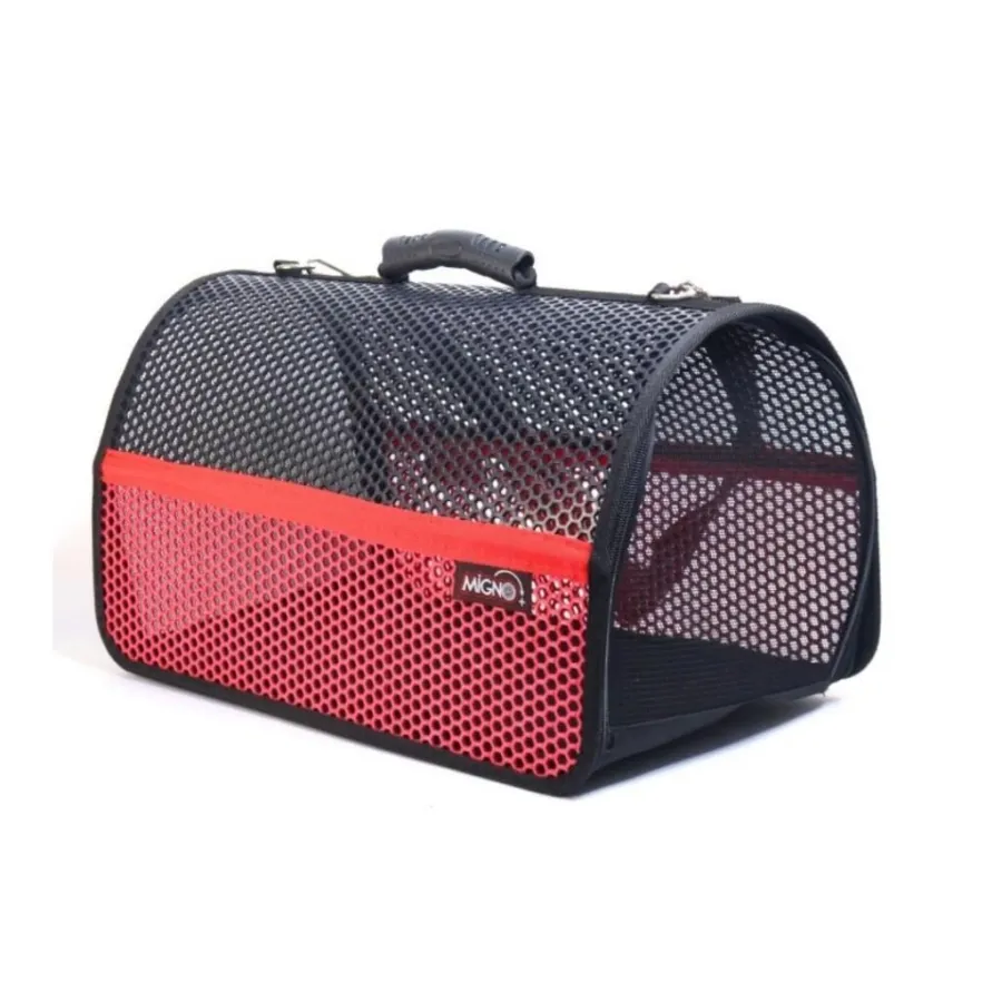 MİGNO FLYBAG Voyager Fileli Kedi Köpek Taşıma Çantası - Kırmızı-Siyah