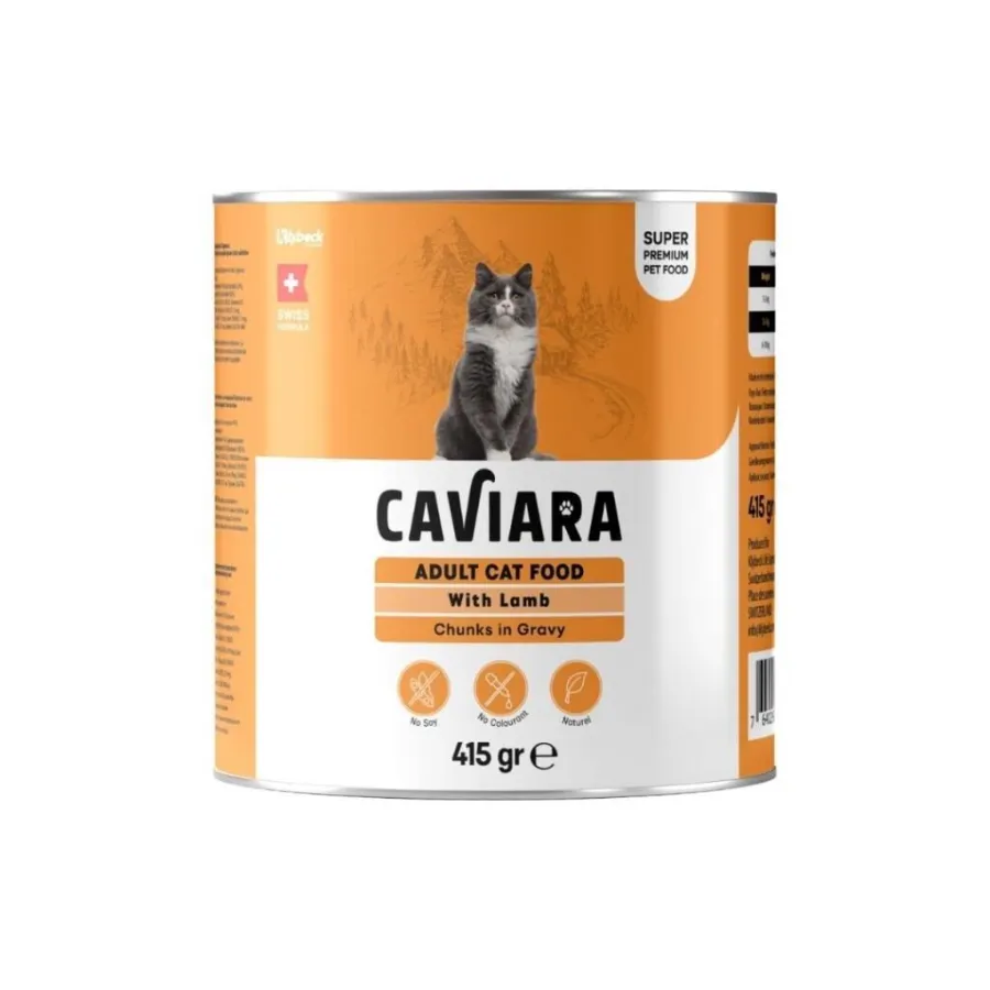 Caviara Sos İçinde Et Parçacıklı Kuzu Etli Yetişkin Kedi Konservesi 415 Gr