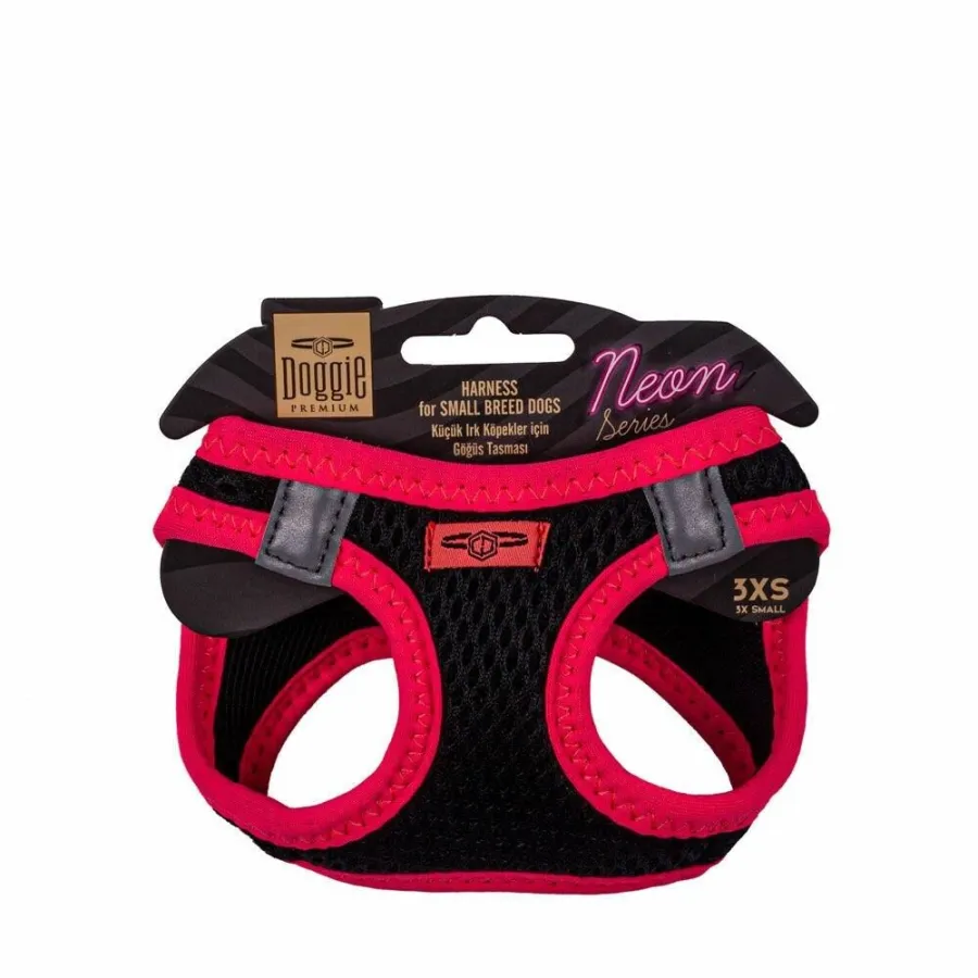 Doggie Havalı Dokuma Neon Serisi Küçük Irk Göğüs Tasması Pembe 3Xs-22-26Cm