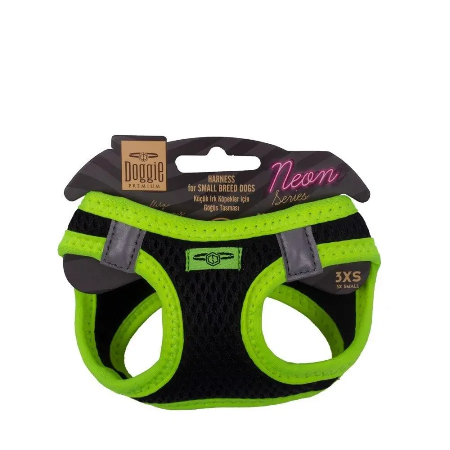 Doggie Havalı Dokuma Neon Serisi Küçük Irk Göğüs Tasması Sarı 3Xs-22-26Cm