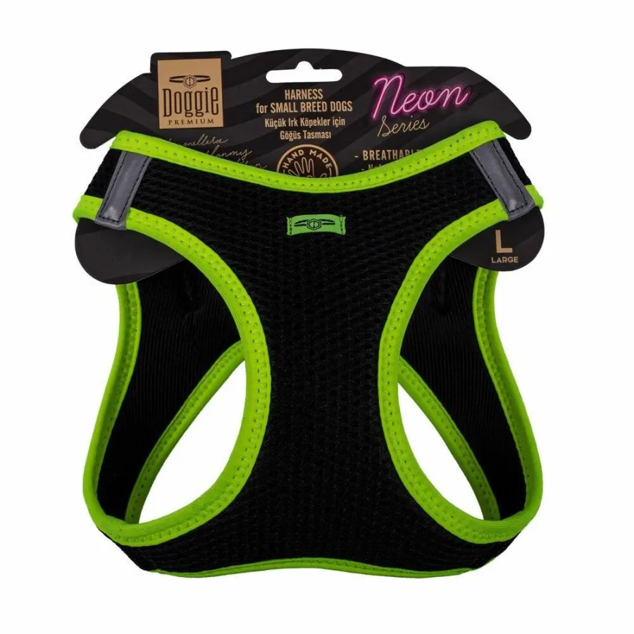 Doggie Havalı Dokuma Neon Serisi Küçük Irk Göğüs Tasması Sarı L-42-48Cm