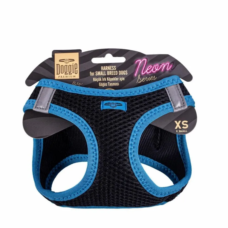 Doggie Havalı Dokuma Neon Serisi Küçük Irk Göğüs Tasması Mavi Xs-30-34Cm