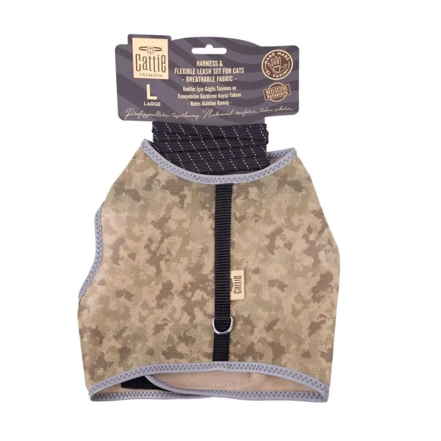 Cattie Havalı Dokuma Kedi Göğüs & Gezdirme Takımı Kamuflaj 1,5X30-40Cm