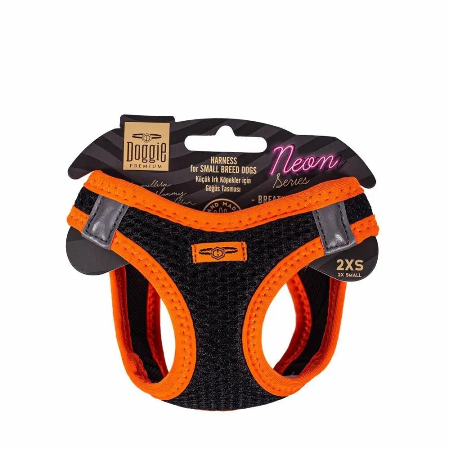 Doggie Havalı Dokuma Neon Serisi Küçük Irk Göğüs Tasması Turuncu 2Xs-26-30Cm