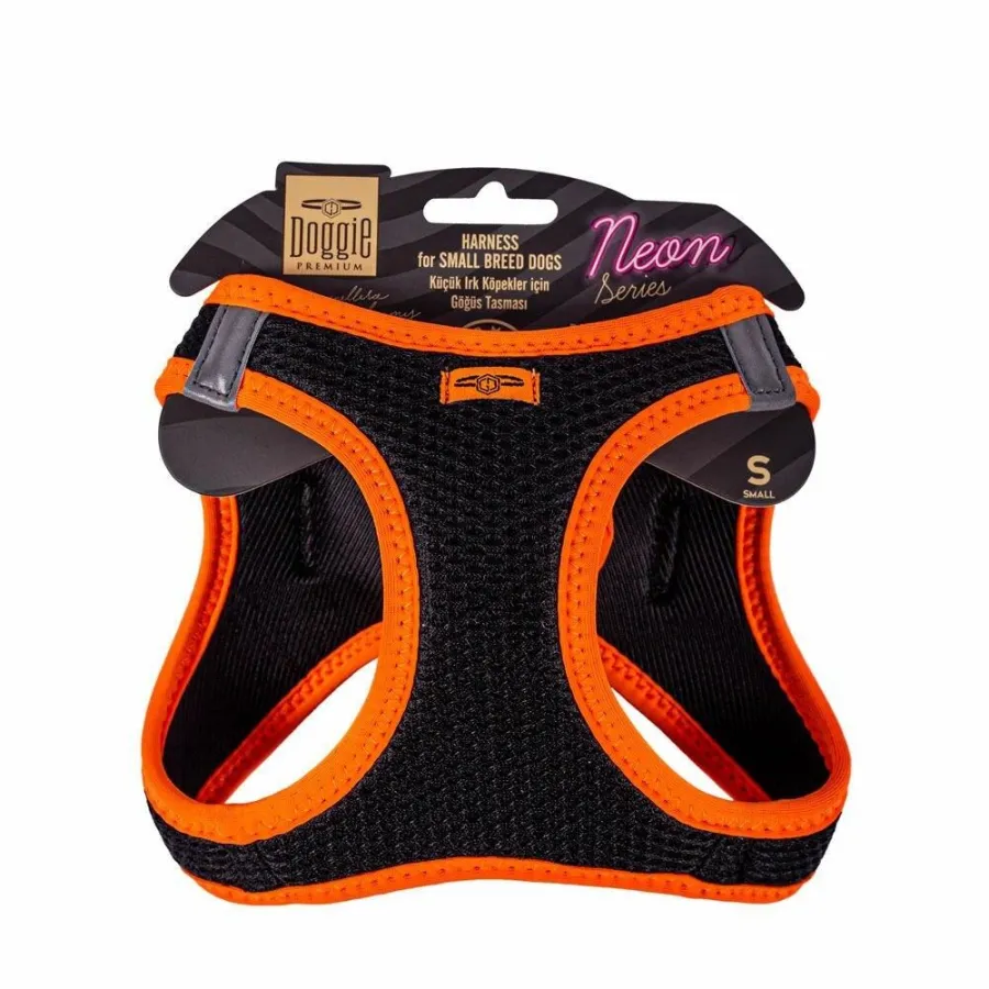 Doggie Havalı Dokuma Neon Serisi Küçük Irk Göğüs Tasması Turuncu S-32-38Cm