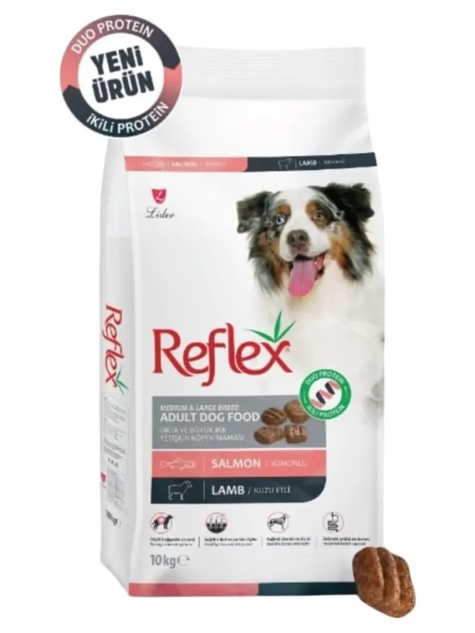 Reflex Duo Protein Somonlu ve Kuzu Etli Orta Irk Yetişkin Köpek Maması 10 Kg