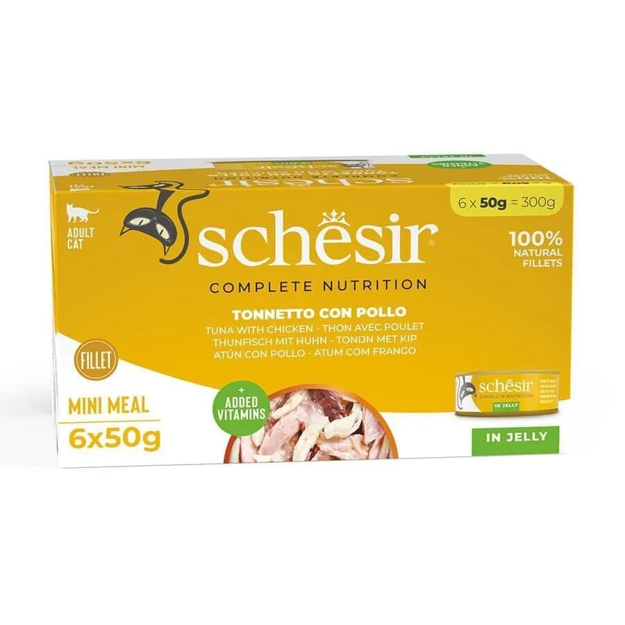 Schesir Tam ve Dengeli Ton Balığı ile Tavuklu Jöle İçinde Kedi Konservesi Multipack 6x50g
