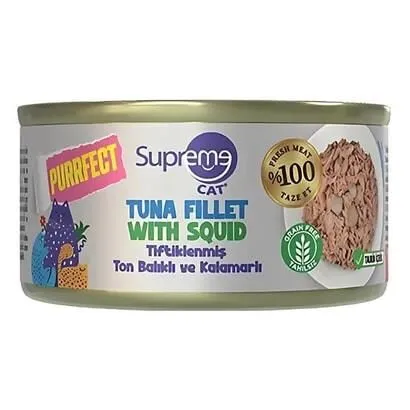 Supreme Cat Premium Ton Balıklı ve Kalamarlı Tiftiklenmiş Yetişkin  Kedi Konservesi 70 Gr