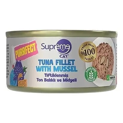 Supreme Cat Premium Ton Balıklı ve Midyeli Tiftiklenmiş Yetişkin Yaş Kedi Konservesi 70 Gr