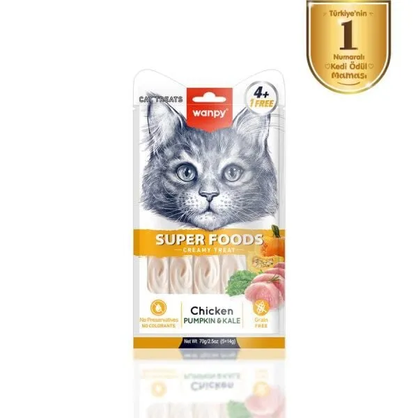 Wanpy Superfood Balkabağı -Kara Lahanalı Krema Kedi Ödülü 5×14 Gr