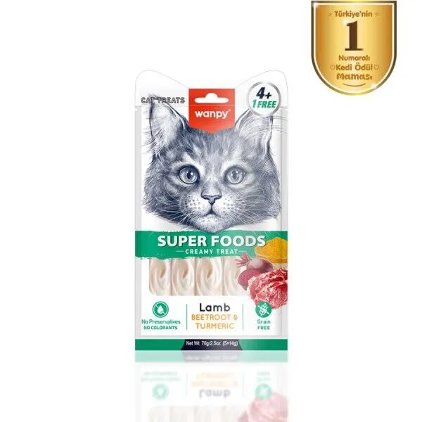 Wanpy Superfood Kuzulu - Pancar - Zerdeçallı  Krema Kedi Ödülü 5×14 Gr