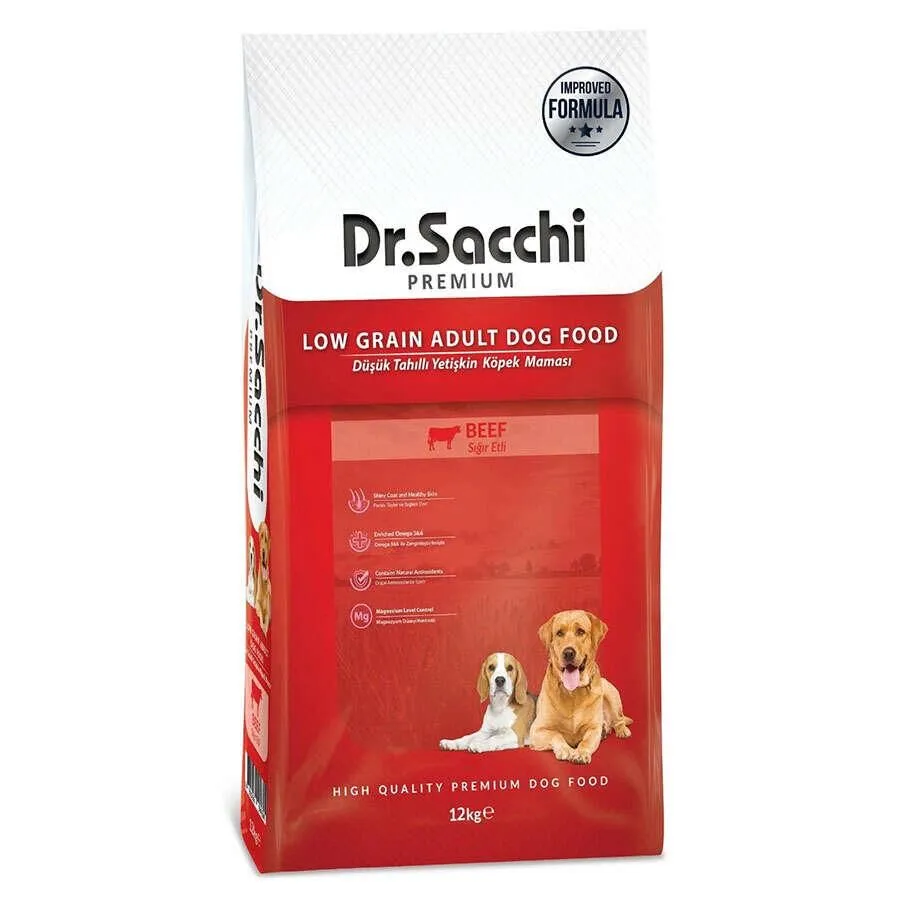 Dr.Sacchi Düşük Tahıllı Sığır Etli Yetişkin Köpek Maması 12 kg