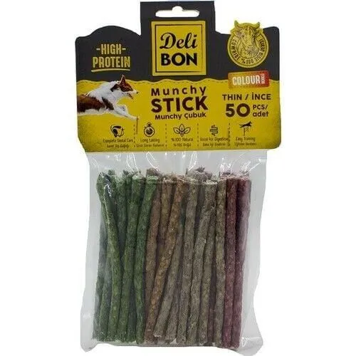Delibon Deri Munchy Çubuk İnce Boy 50 Li Paket Karışık Renk İncex50Ad.