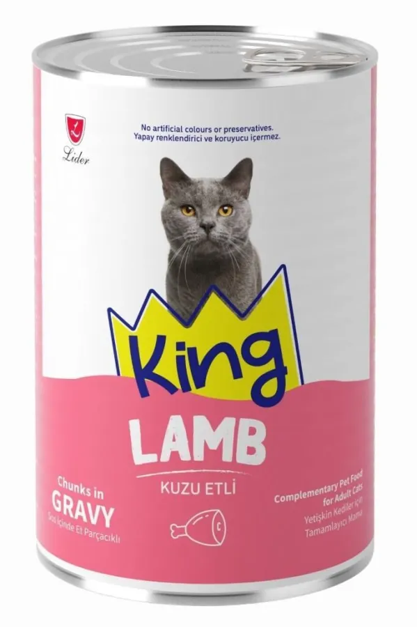 King Sos İçinde Et Parçacıklı Kuzulu Yetişkin Kedi Konservesi 400 Gr