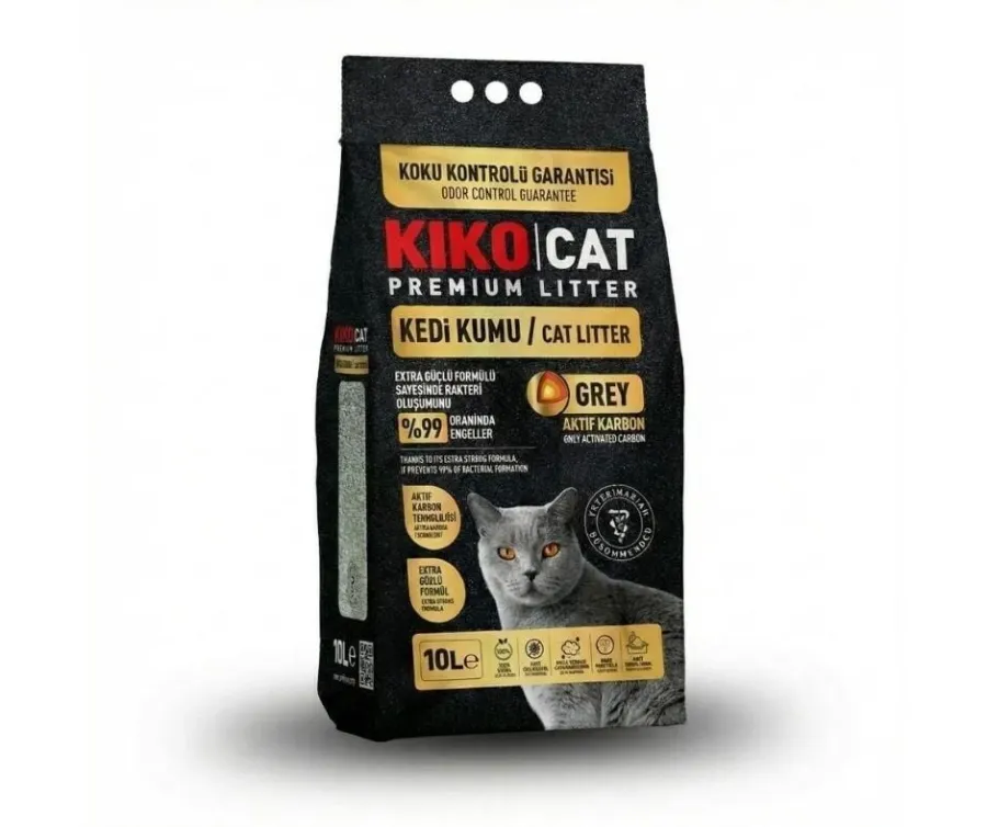Kiko Cat Grey Aktif Karbonlu Kedi Kumu 10 L