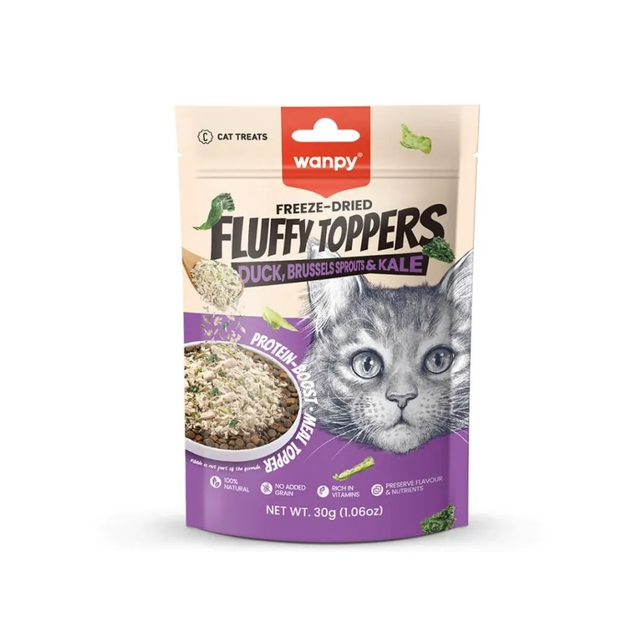 Wanpy Fluffy Topper Dondurularak Kurutulmuş Ördek Brüksel ve Kara Lahanalı Kedi Ödül Maması 30gr