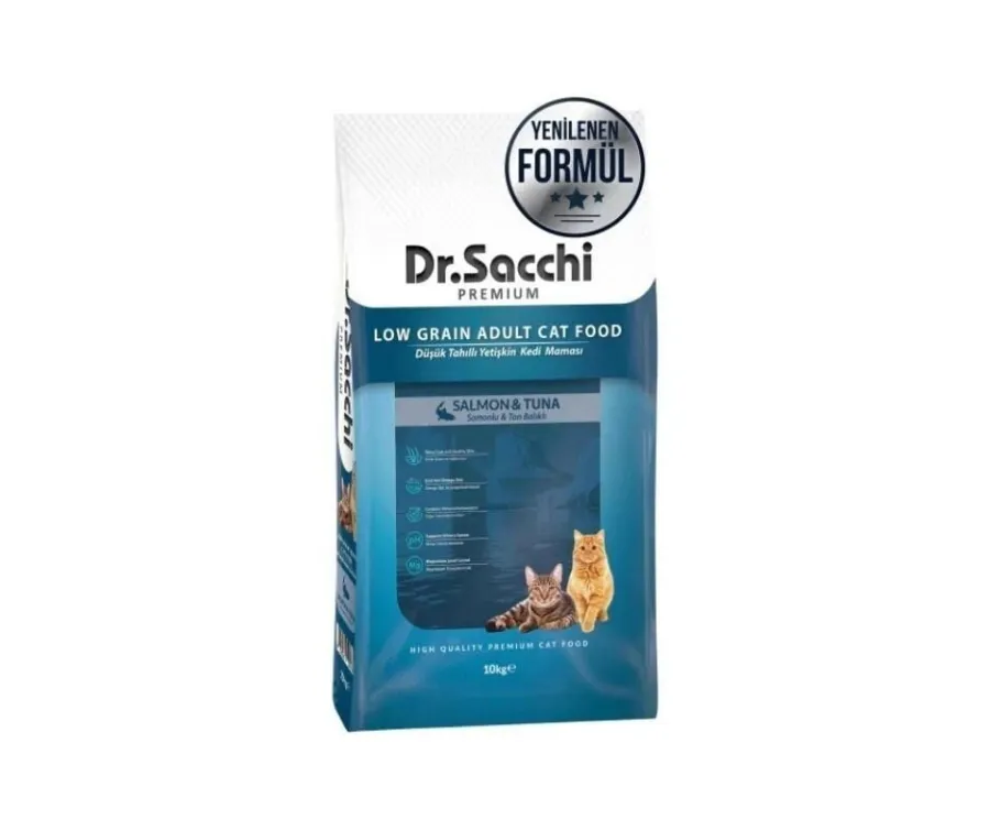 Dr. Sacchi Az Tahıllı Somonlu Ton Balıklı Kedi maması 10 Kg