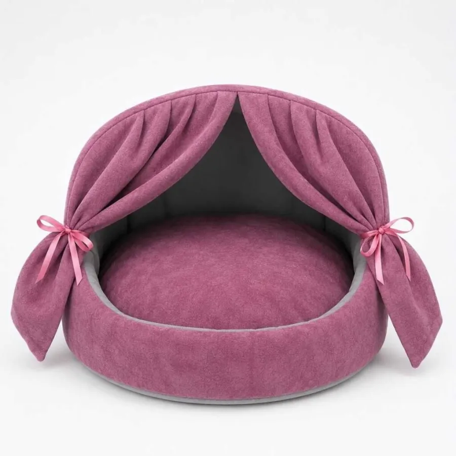 Petpretty Comfort Perdeli Yuva Gül Kurusu Yatak