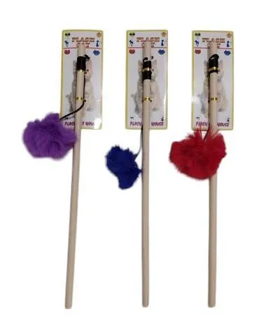 Flash Cat Ahşap Saplı Peluş Ponponlu Kedi Oltası 40 Cm