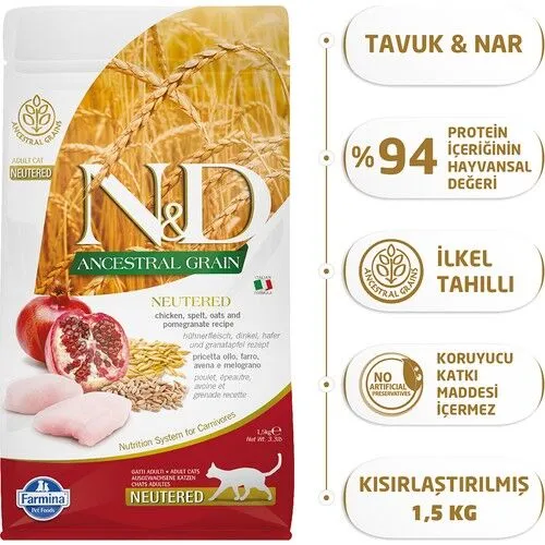 Nd Az Tahıllı Tavuklu Kısırlaştırılmış Kedi Maması 1,5 Kg