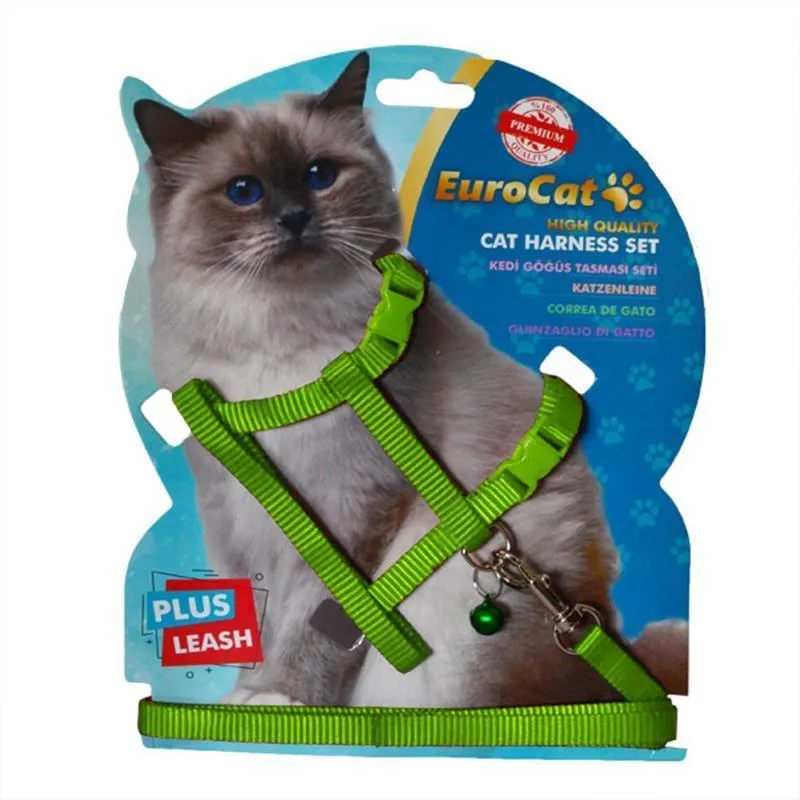 EuroCat Kedi Göğüs Tasması Düz Yeşil