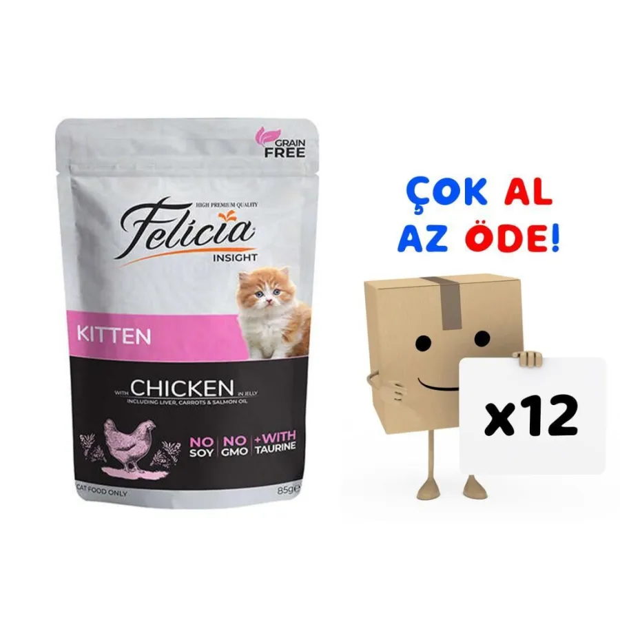 Felicia Tahılsız Yavru Tavuklu Yaş Kedi Maması 85 gr 12'li Paket