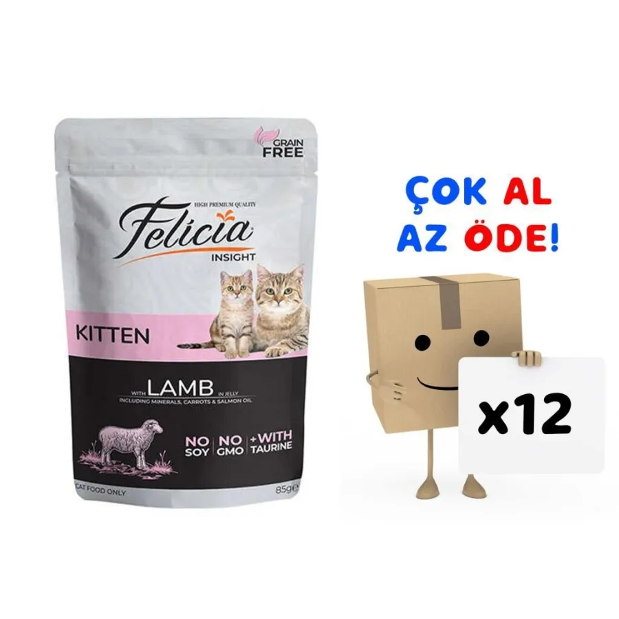 Felicia Tahılsız Yavru Kuzu Etli Yaş Kedi Maması 85 gr 12'li Paket