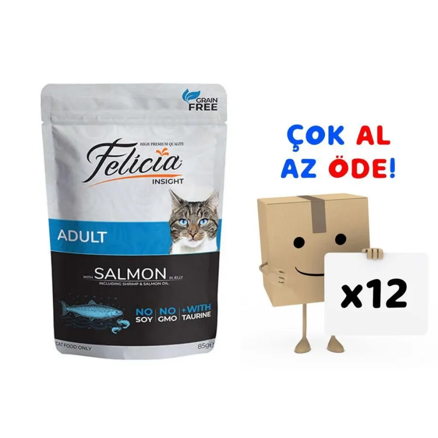 Felicia Tahılsız Yetişkin Somonlu Yaş Kedi Maması 85 gr 12'li Paket