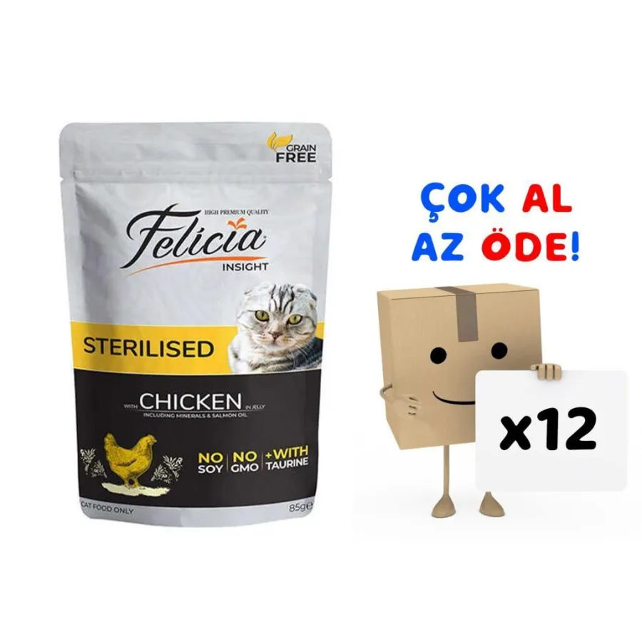 Felicia Tahılsız Sterilised Tavuklu Yaş Kedi Maması 85 gr 12'li Paket