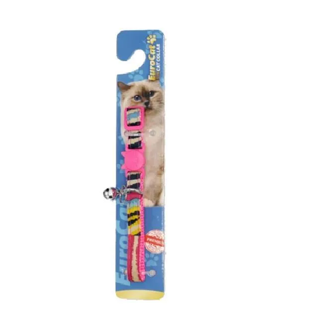 EuroCat Renkli Desenli Zilli Kedi Boyun Tasması 28cm (Pembe)