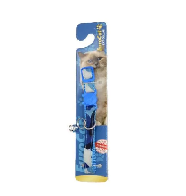 EuroCat Kamuflaj Desenli Zilli Kedi Boyun Tasması 28cm (Mavi)