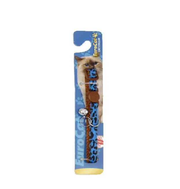 EuroCat Leopar Desenli Zilli Kedi Boyun Tasması 28cm (Mavi)