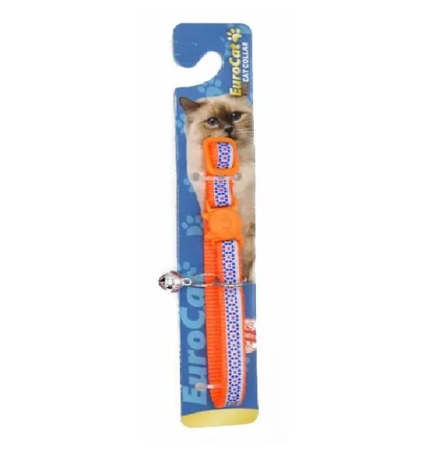 EuroCat Geometrik Desenli Zilli Kedi Boyun Tasması 28cm (Turuncu)
