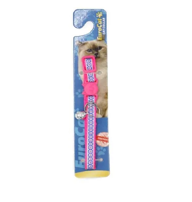 EuroCat Geometrik Desenli Zilli Kedi Boyun Tasması 28cm (Pembe)