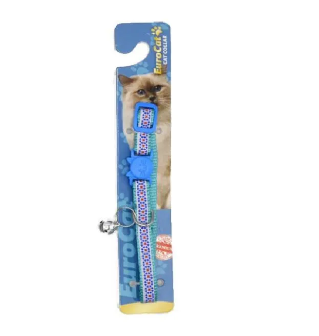 EuroCat Geometrik Desenli Zilli Kedi Boyun Tasması 28cm (Mavi)