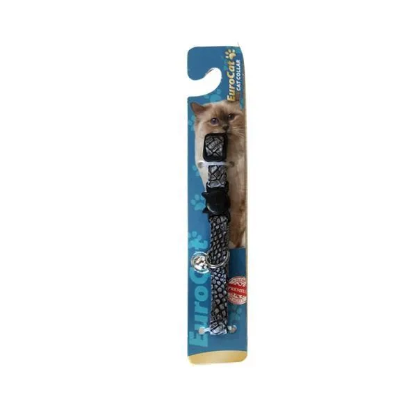 EuroCat Deri Desenli Zilli Kedi Boyun Tasması 28cm (Gri)