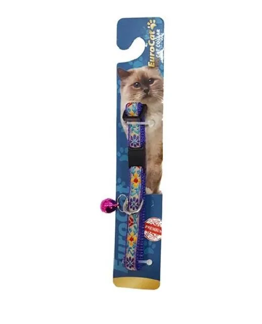 EuroCat Çiçek Desenli Zilli Kedi Boyun Tasması 18cm-28cm (Mor)