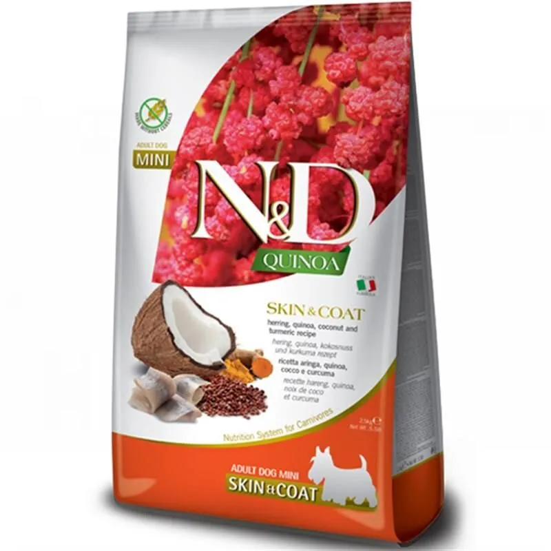 ND Quinoa Skin Coat Ringa Balıklı Mini Yetişkin Köpek Maması 2.5 Kg