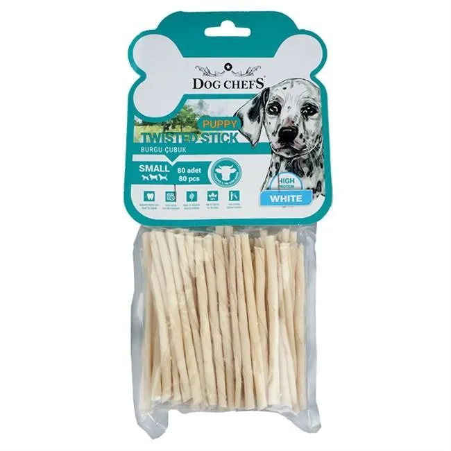 Dog Chef's Yavru Köpekler İçin İnce Beyaz Burgu Kemik 80'li Paket
