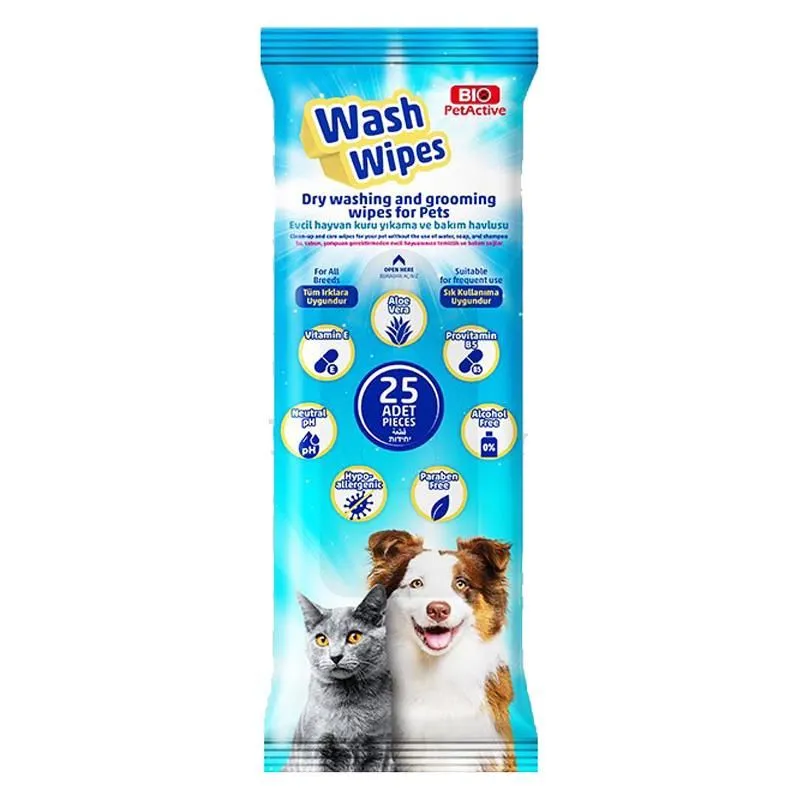 Bio Wash Wipes Evcil Hayvan Kuru Yıkama Mendili