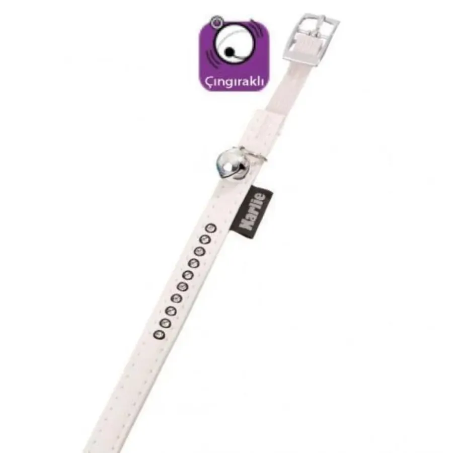 Karlie Deri Taşlı Kedi Tasma Xs 30cm-11mm Beyaz
